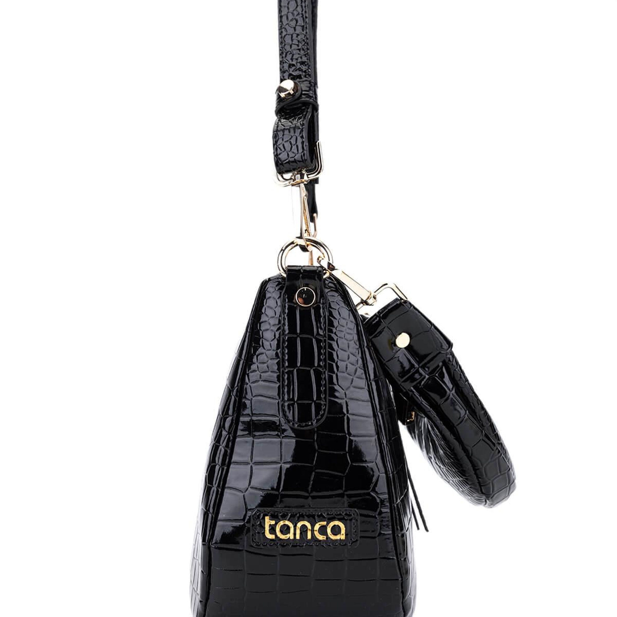 Tamer Tanca Kadın Suni Deri Siyah Kroko Omuz Çanta
