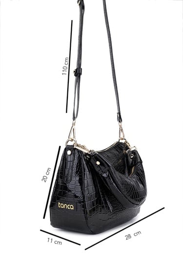  Tamer Tanca Kadın Suni Deri Siyah Kroko Omuz Çanta