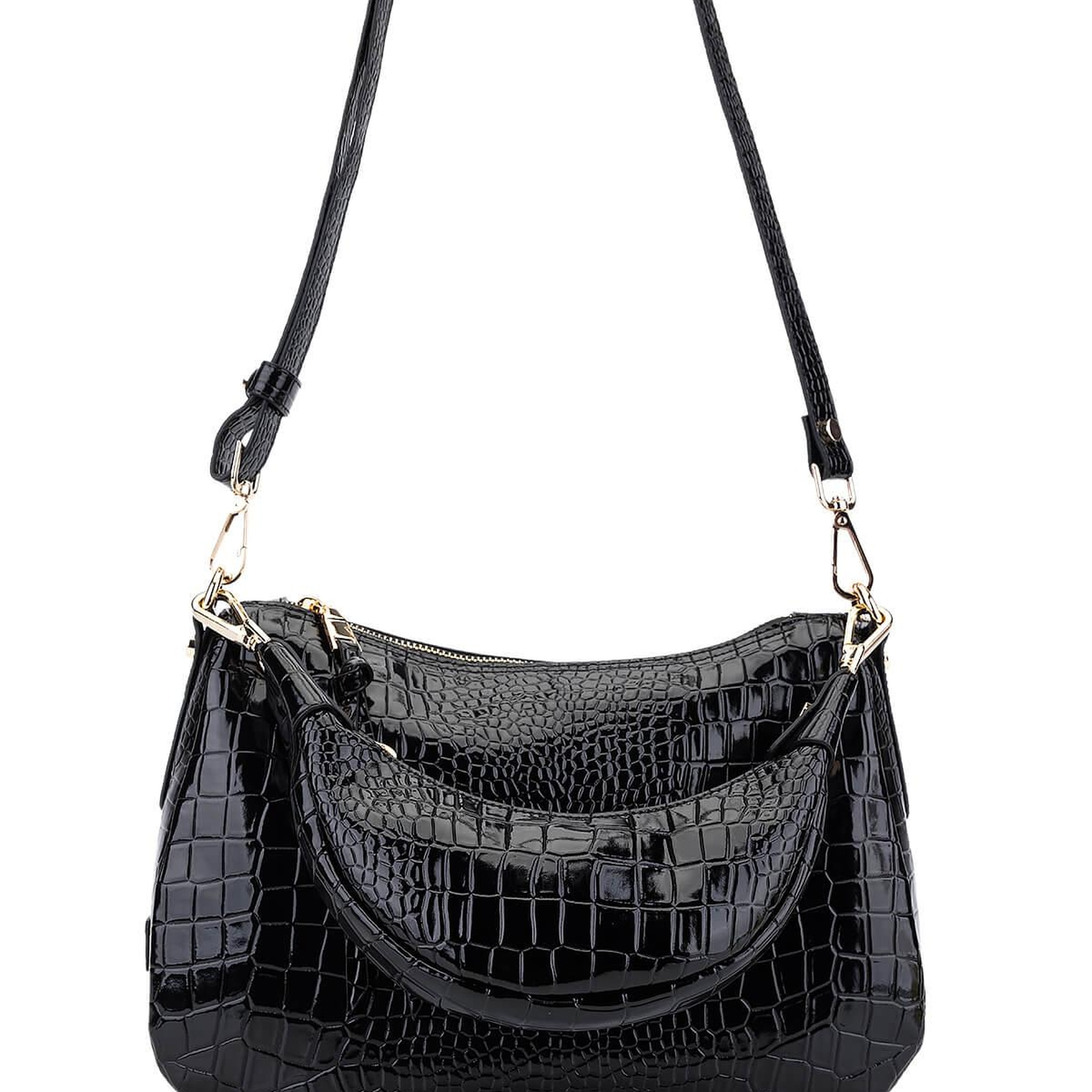 Tamer Tanca Kadın Suni Deri Siyah Kroko Omuz Çanta