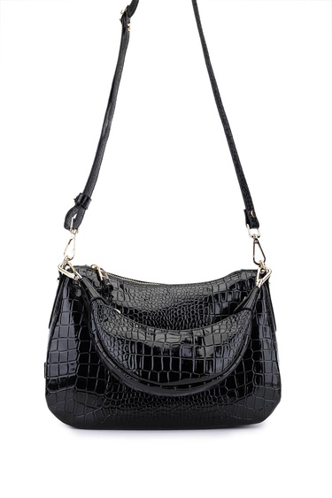  Tamer Tanca Kadın Suni Deri Siyah Kroko Omuz Çanta