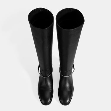  Kadın Siyah Metal Detaylı Deri Çizme