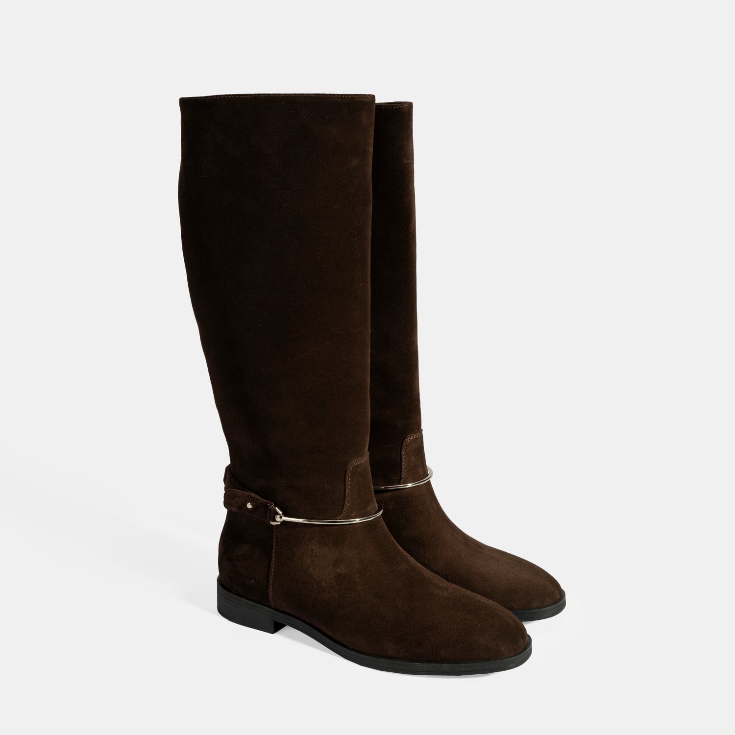  Kadın Kahve Metal Detaylı Deri Süet Çizme