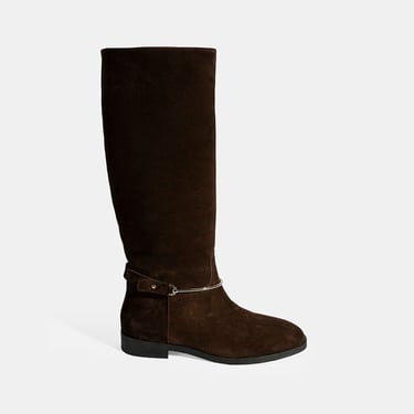  Kadın Kahve Metal Detaylı Deri Süet Çizme