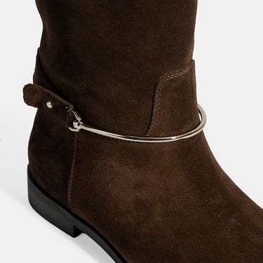  Kadın Kahve Metal Detaylı Deri Süet Çizme