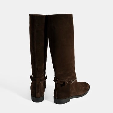  Kadın Kahve Metal Detaylı Deri Süet Çizme