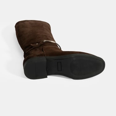  Kadın Kahve Metal Detaylı Deri Süet Çizme