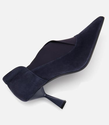  Kadın Süet Deri Lacivert Streç Detaylı İnce Topuklu Stiletto