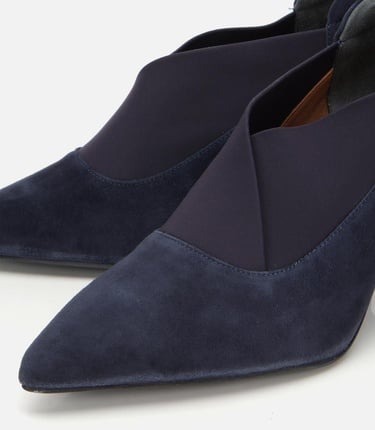  Kadın Süet Deri Lacivert Streç Detaylı İnce Topuklu Stiletto