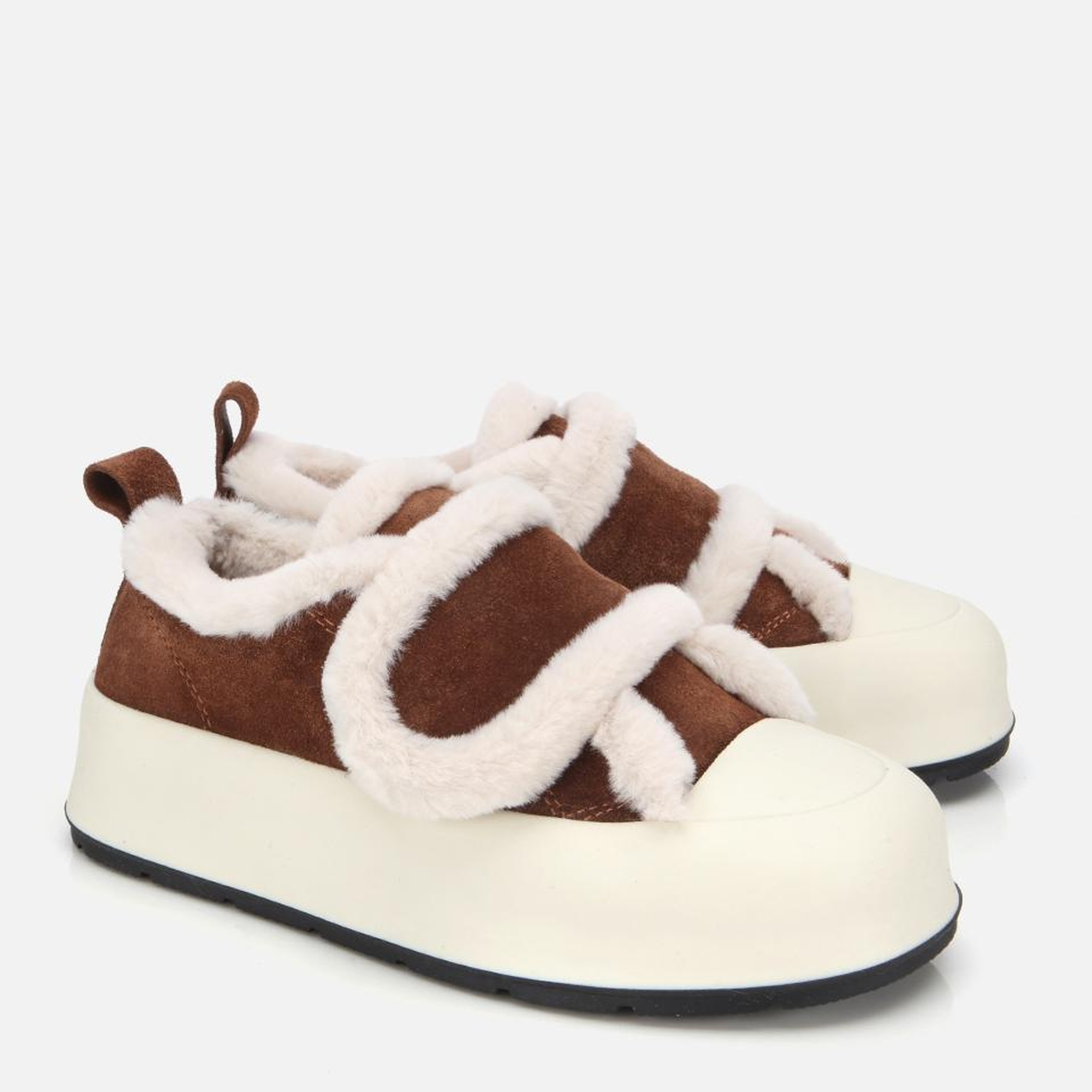 Kadın Süet Deri Taba Kürklü Kalın Bantlı Spor Ayakkabı