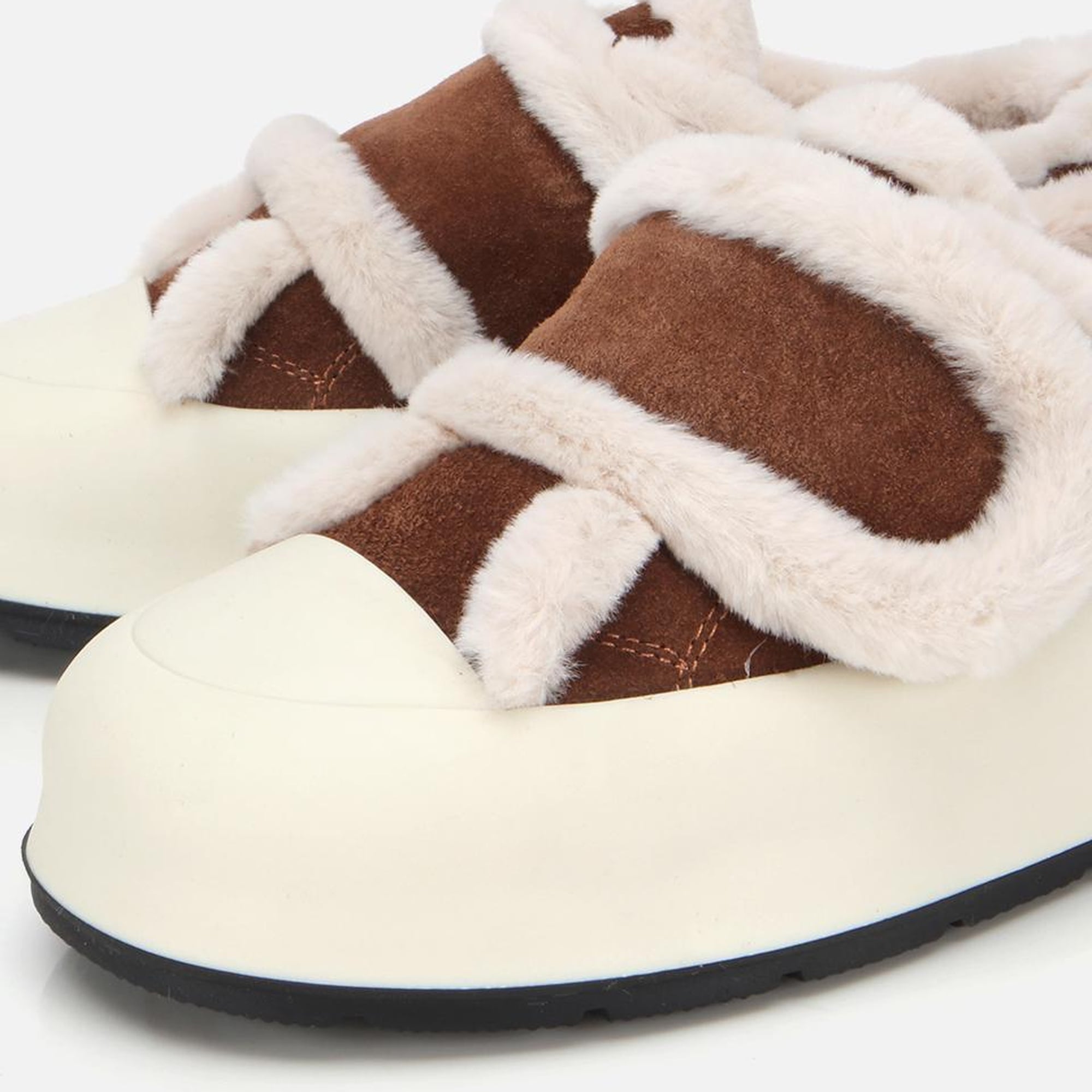 Kadın Süet Deri Taba Kürklü Kalın Bantlı Spor Ayakkabı