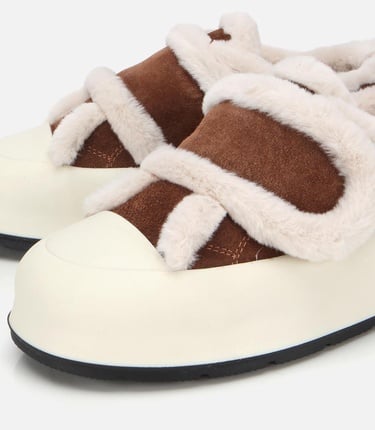  Kadın Süet Deri Taba Kürklü Kalın Bantlı Spor Ayakkabı