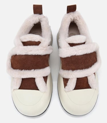  Kadın Süet Deri Taba Kürklü Kalın Bantlı Spor Ayakkabı