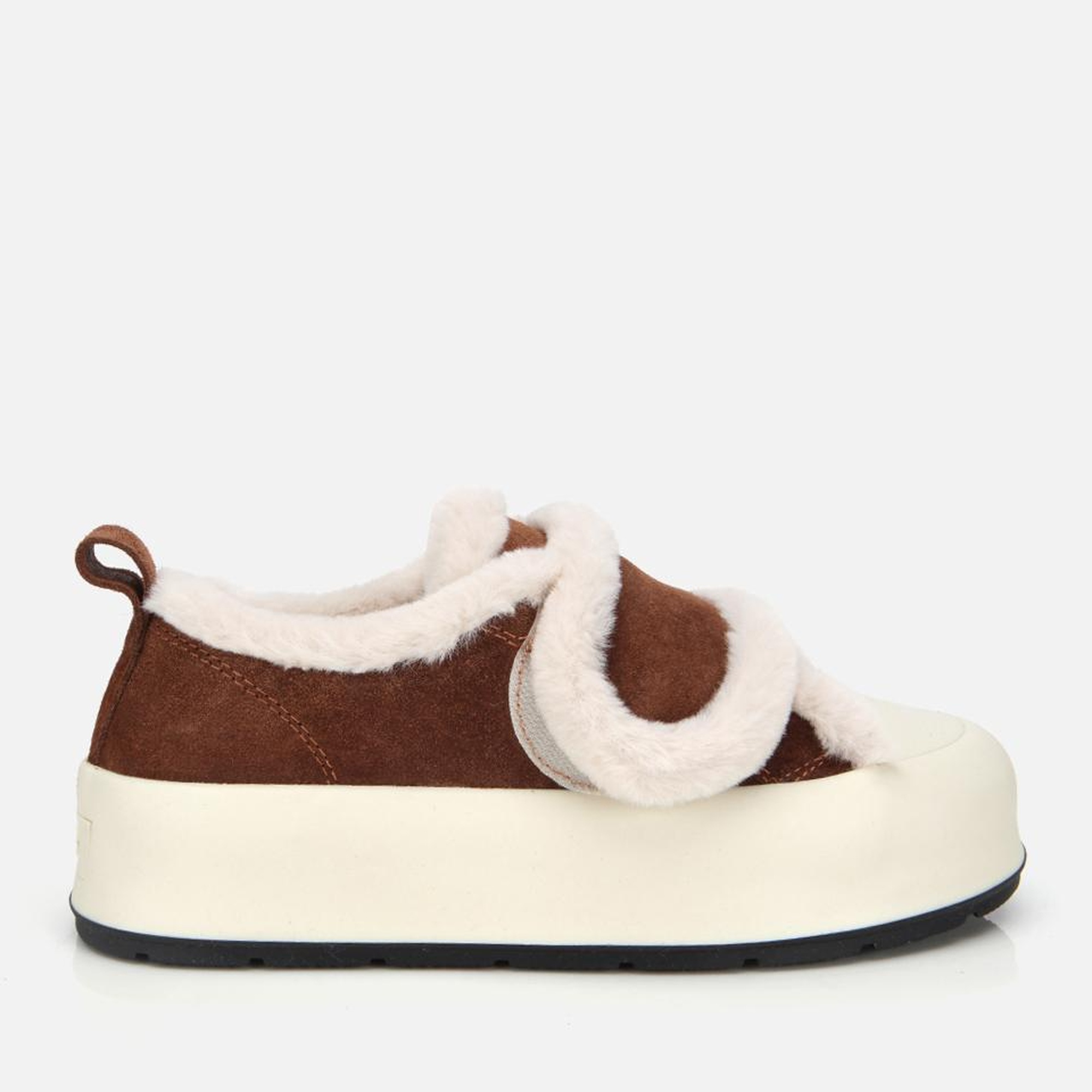 Kadın Süet Deri Taba Kürklü Kalın Bantlı Spor Ayakkabı