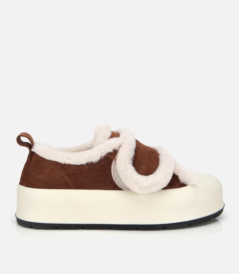  Kadın Süet Deri Taba Kürklü Kalın Bantlı Spor Ayakkabı