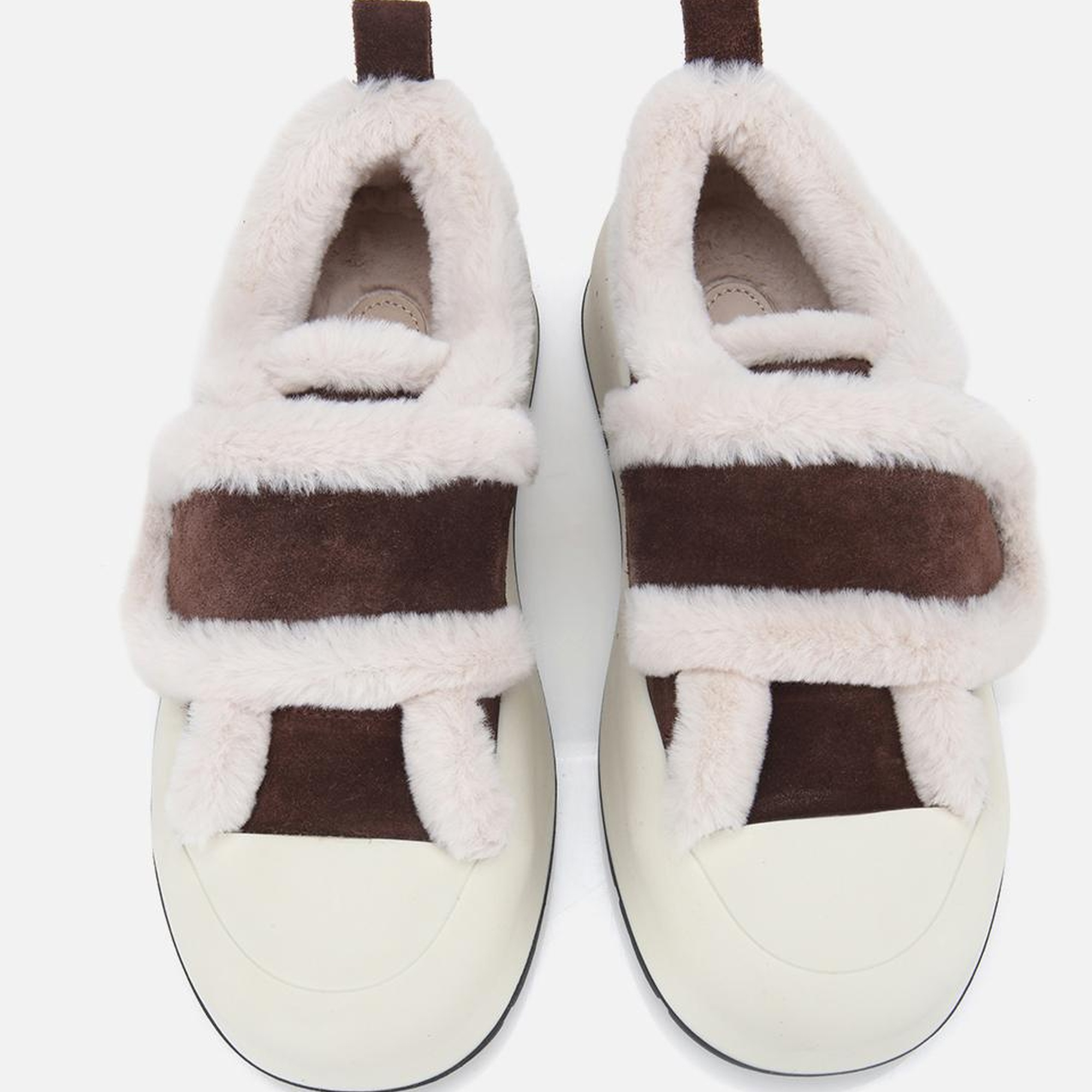 Kadın Süet Deri Kahverengi  Kürklü Kalın Bantlı Spor Ayakkabı