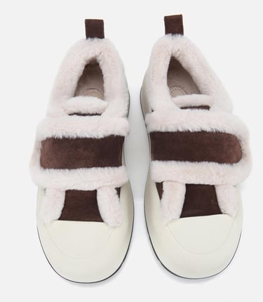  Kadın Süet Deri Kahverengi  Kürklü Kalın Bantlı Spor Ayakkabı