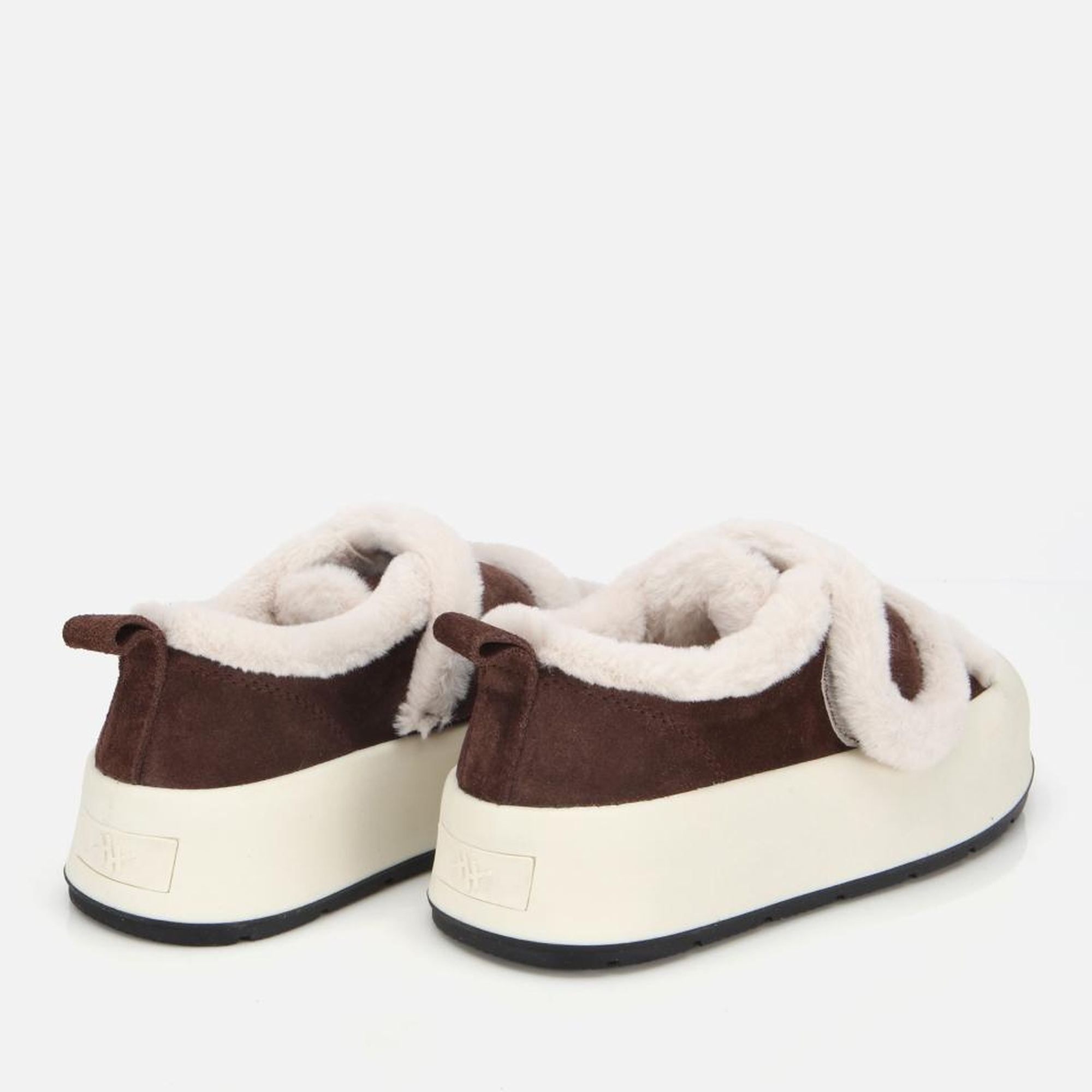 Kadın Süet Deri Kahverengi  Kürklü Kalın Bantlı Spor Ayakkabı