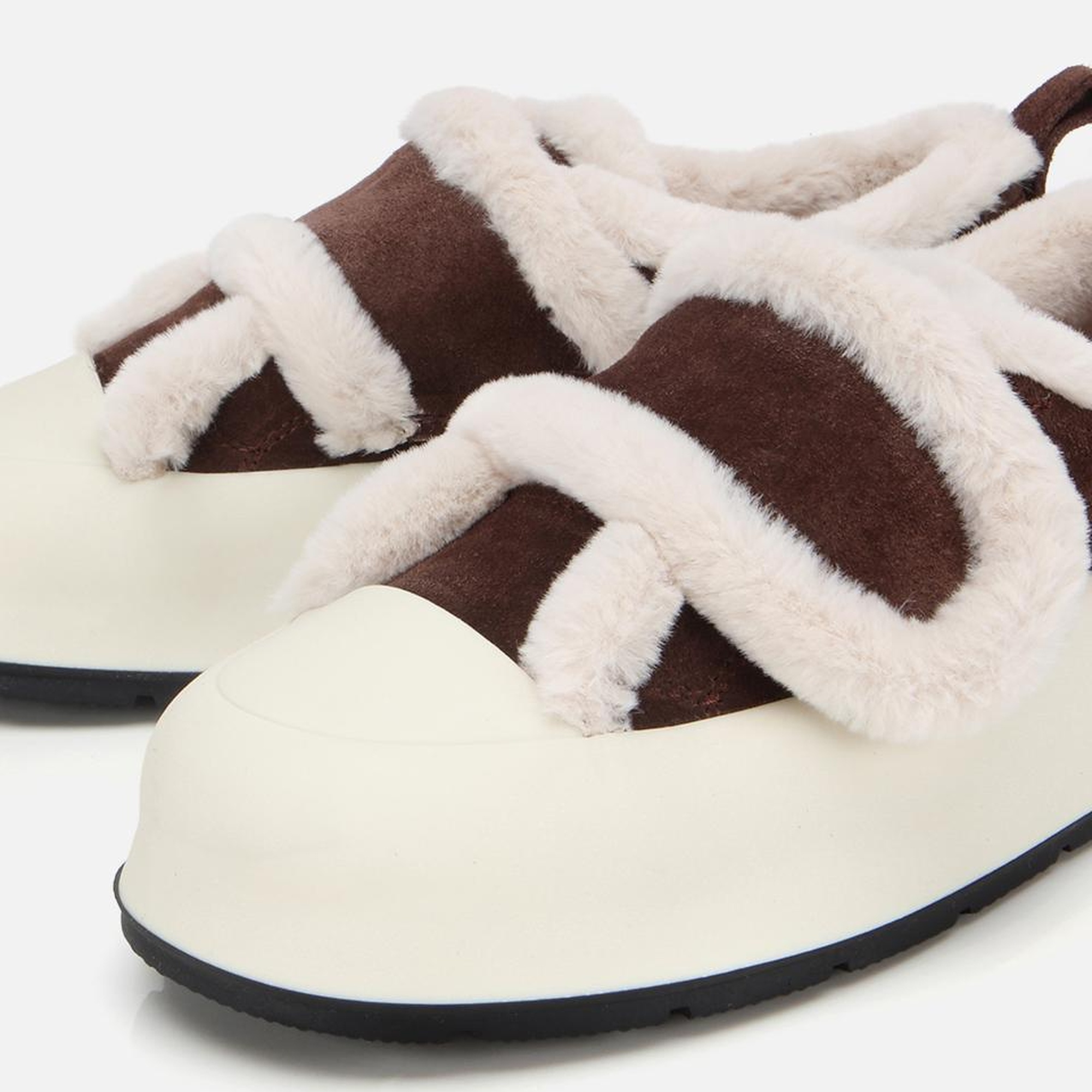 Kadın Süet Deri Kahverengi  Kürklü Kalın Bantlı Spor Ayakkabı