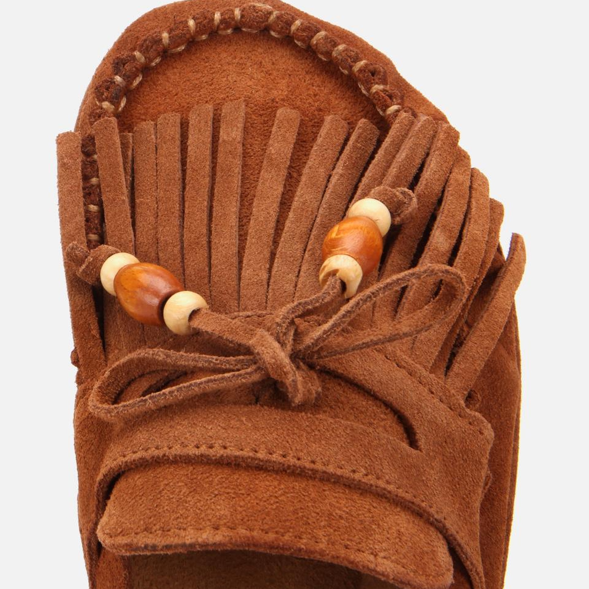 Kadın Süet Deri Taba Püsküllü Kalın Tabanlı Terlik