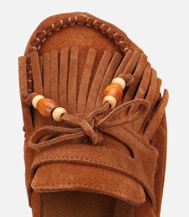  Kadın Süet Deri Taba Püsküllü Kalın Tabanlı Terlik