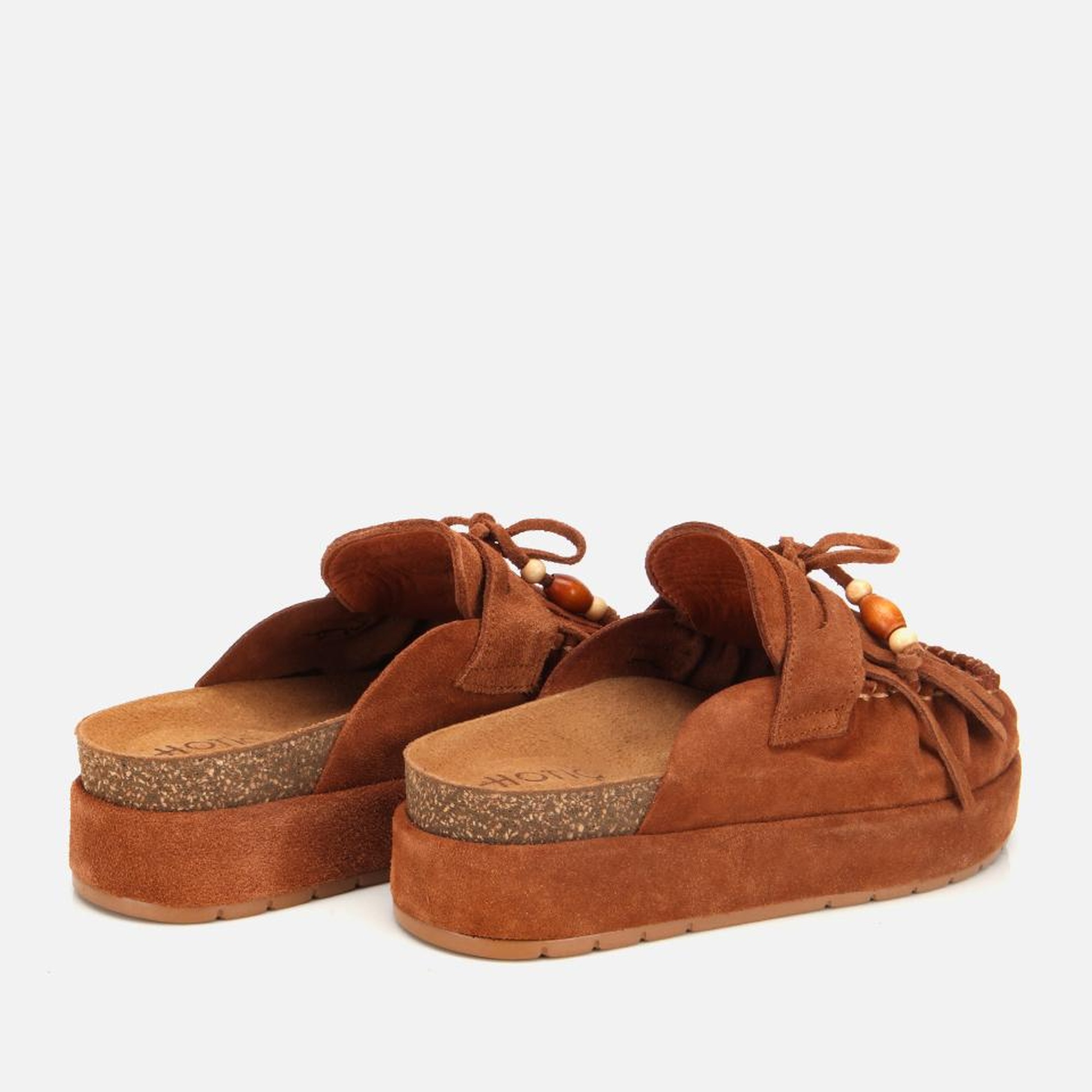 Kadın Süet Deri Taba Püsküllü Kalın Tabanlı Terlik