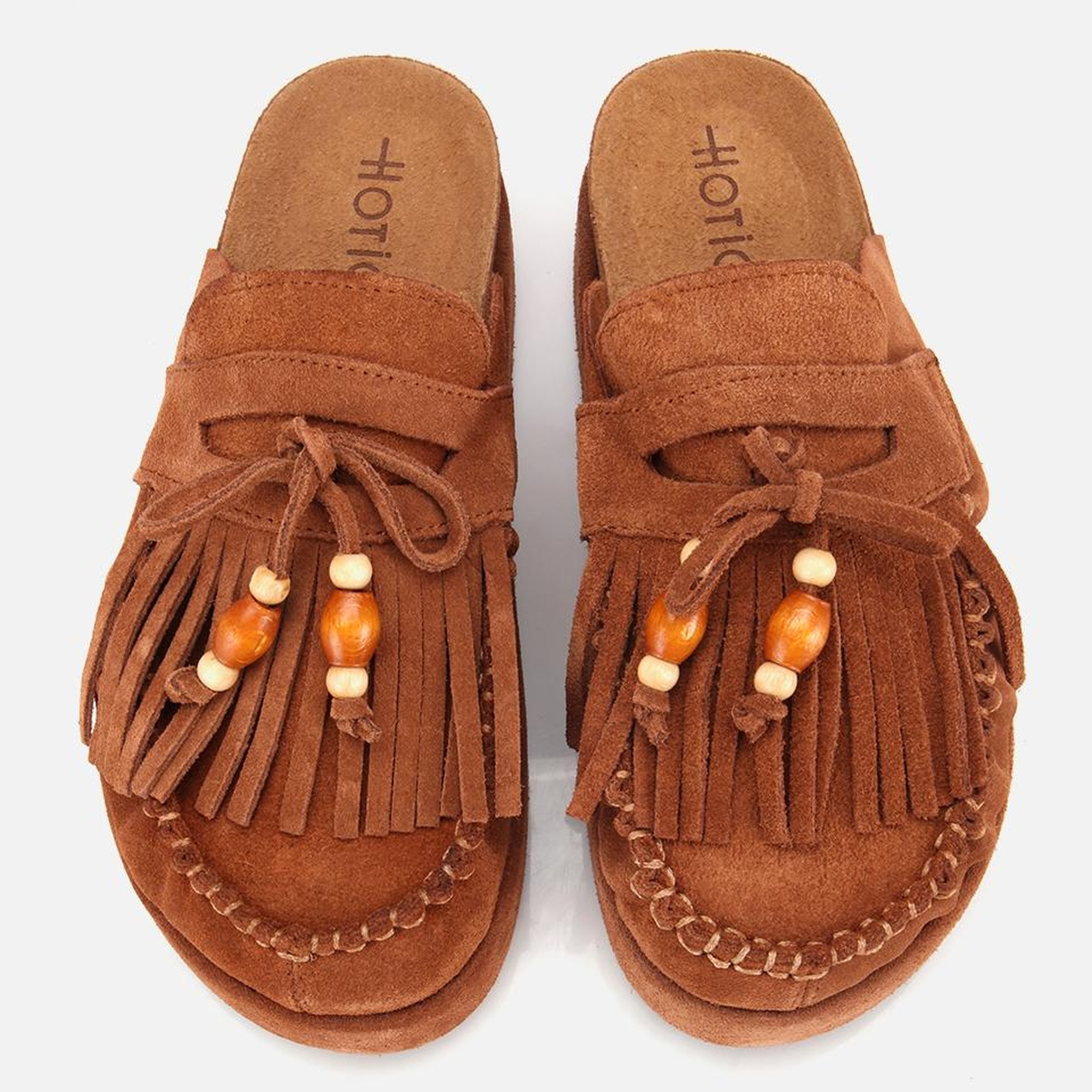 Kadın Süet Deri Taba Püsküllü Kalın Tabanlı Terlik