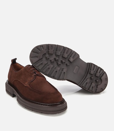  Erkek Süet Deri Kahverengi Kalın Tabanlı Günlük Ayakkabı