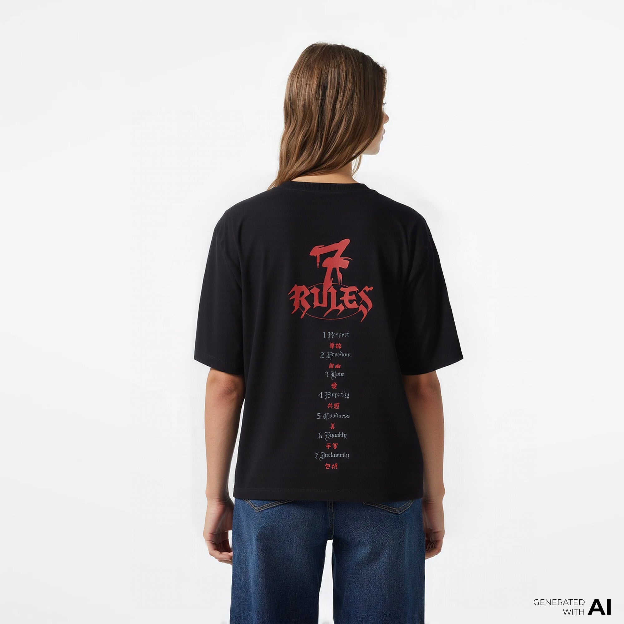 UNITED4 x Monkey Project 7 Rules Unisex Siyah T-Shirt