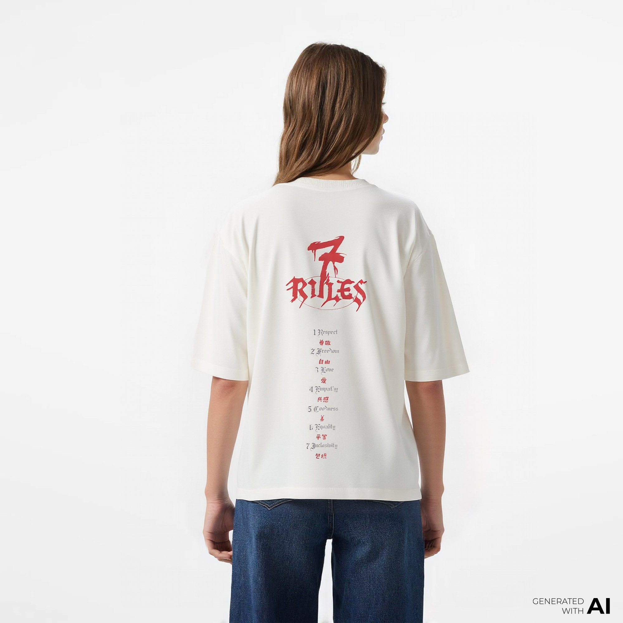 UNITED4 x Monkey Project 7 Rules Unisex Beyaz T-Shirt