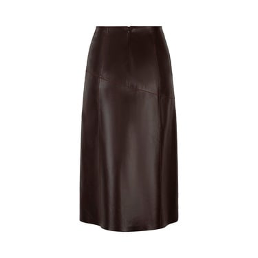  Kadın Koyu Kahve Midi Boy Deri Etek