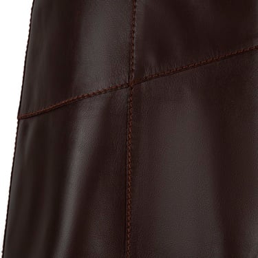  Kadın Koyu Kahve Midi Boy Deri Etek