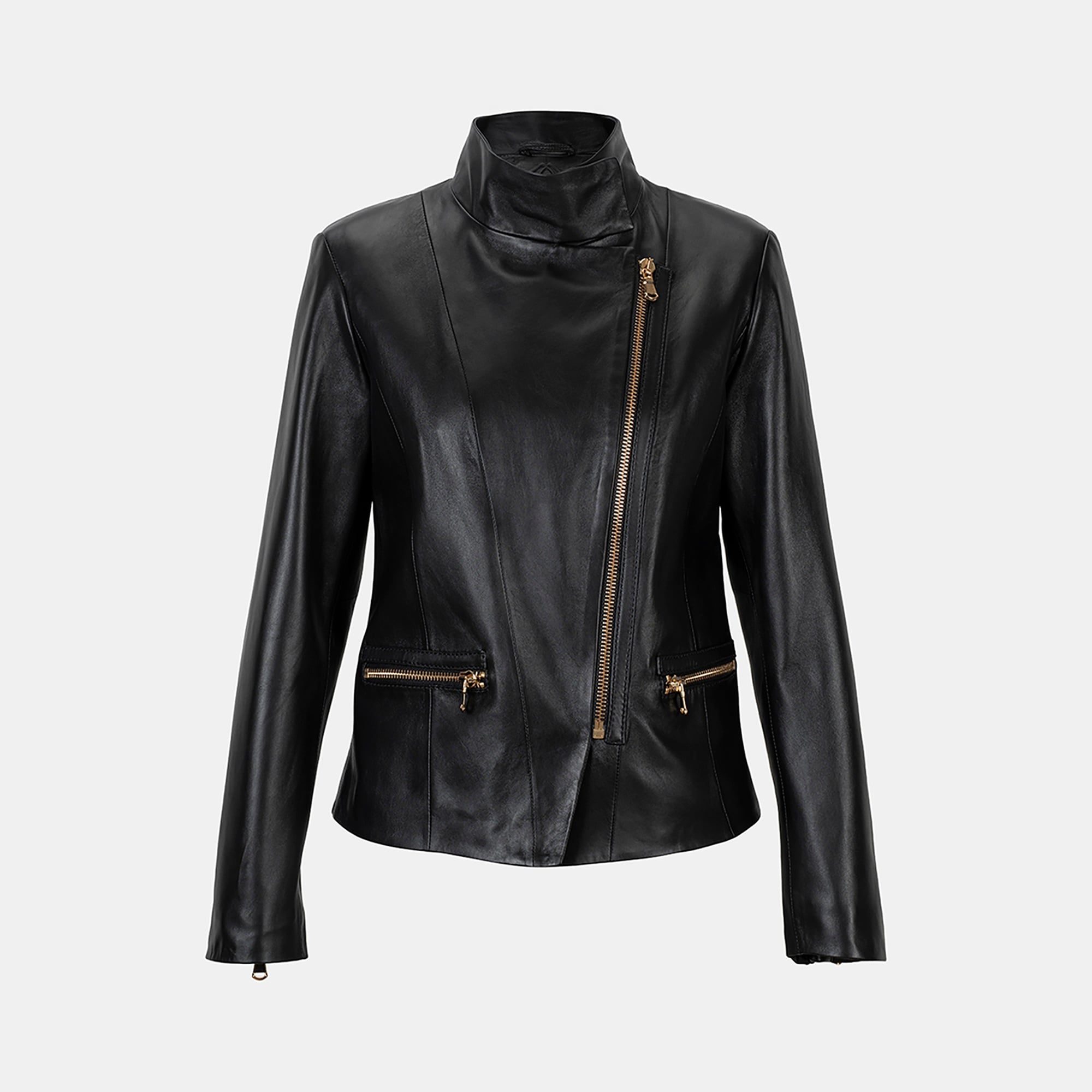 Kadın Siyah Hakim Yakalı Fit Deri Ceket