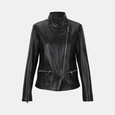  Kadın Siyah Hakim Yakalı Fit Deri Ceket