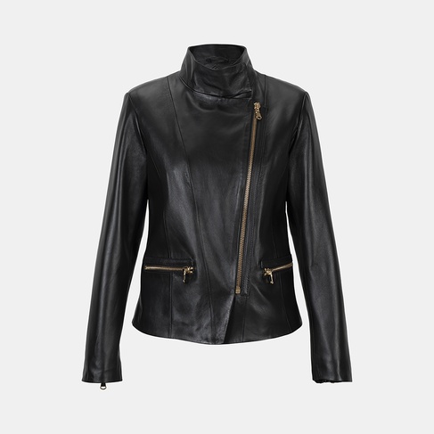  Kadın Siyah Hakim Yakalı Fit Deri Ceket