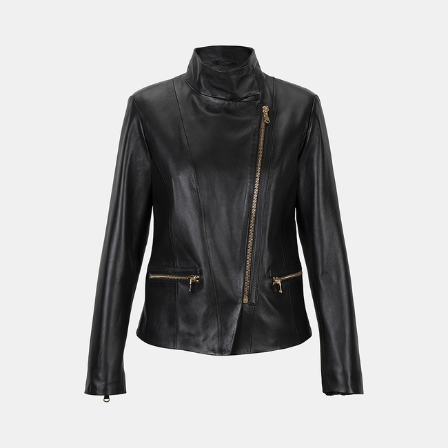  Kadın Siyah Hakim Yakalı Fit Deri Ceket