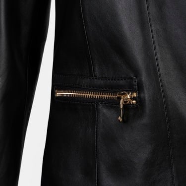  Kadın Siyah Hakim Yakalı Fit Deri Ceket