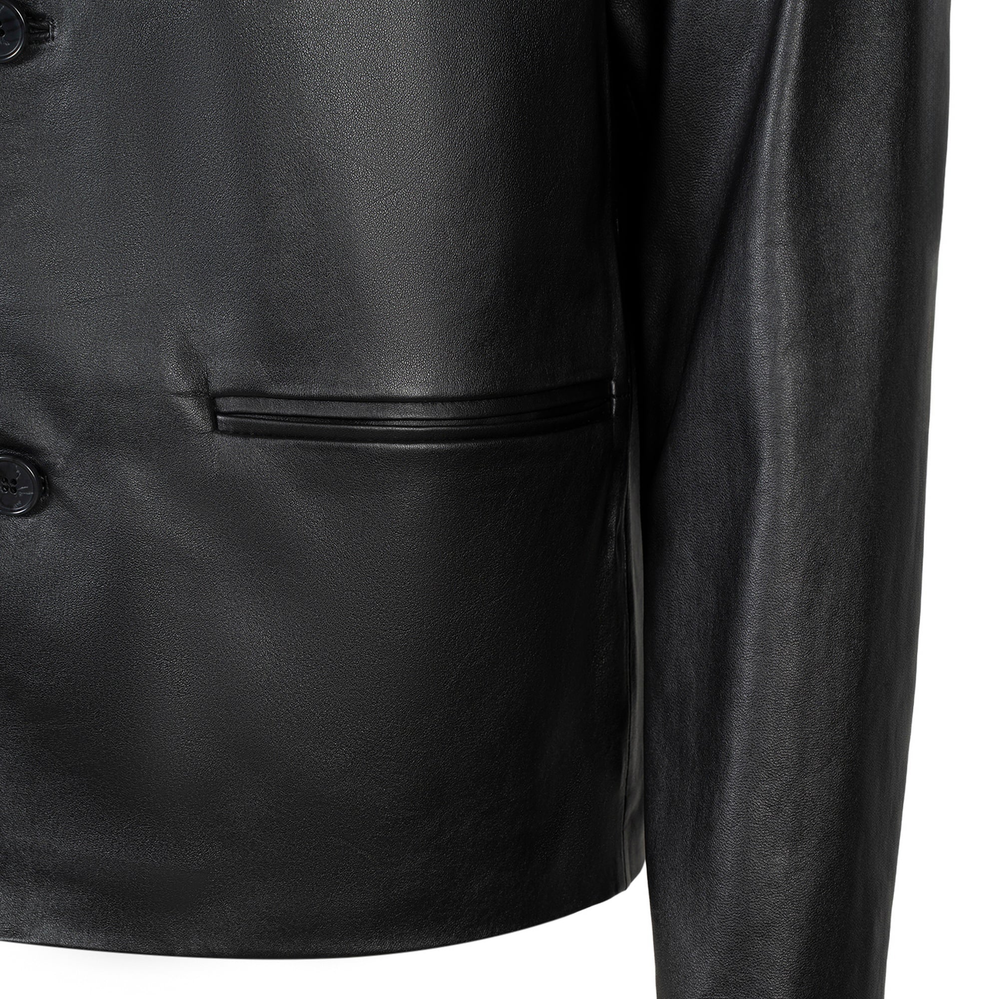 Erkek Siyah Gömlek Yakalı Deri Blazer Ceket