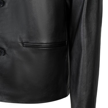  Erkek Siyah Gömlek Yakalı Deri Blazer Ceket