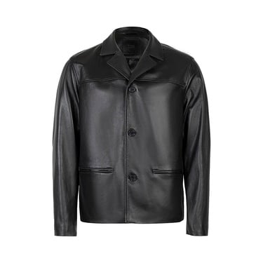 Erkek Siyah Gömlek Yakalı Deri Blazer Ceket
