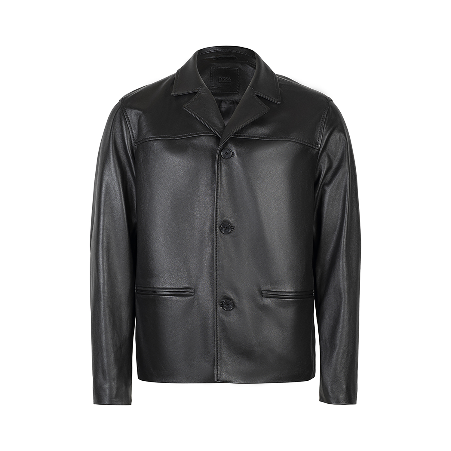  Erkek Siyah Gömlek Yakalı Deri Blazer Ceket