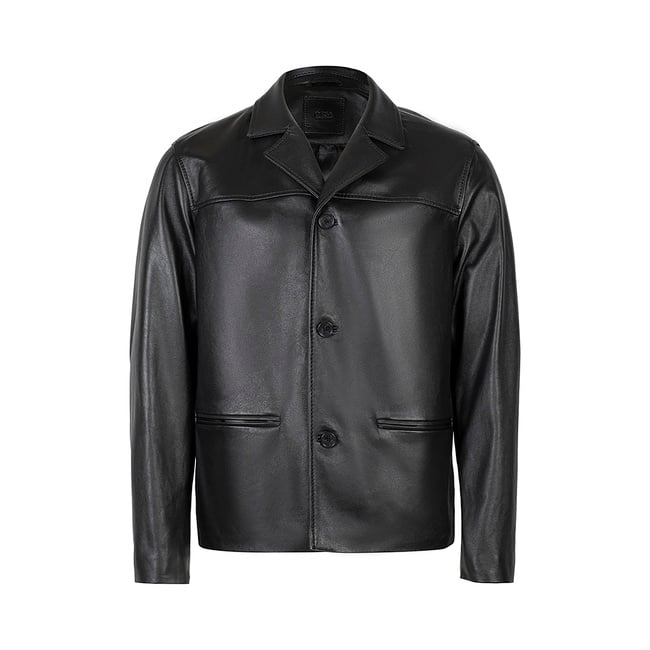  Erkek Siyah Gömlek Yakalı Deri Blazer Ceket