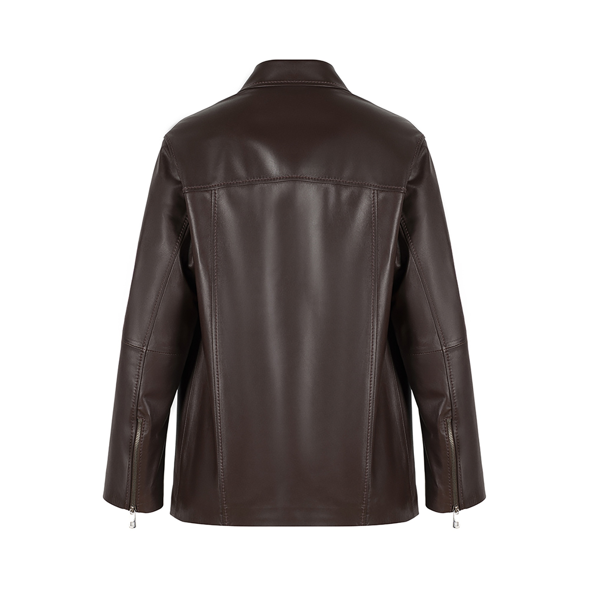 Kadın Kahve Gömlek Yakalı Deri Ceket