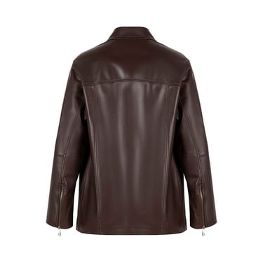  Kadın Kahve Gömlek Yakalı Deri Ceket