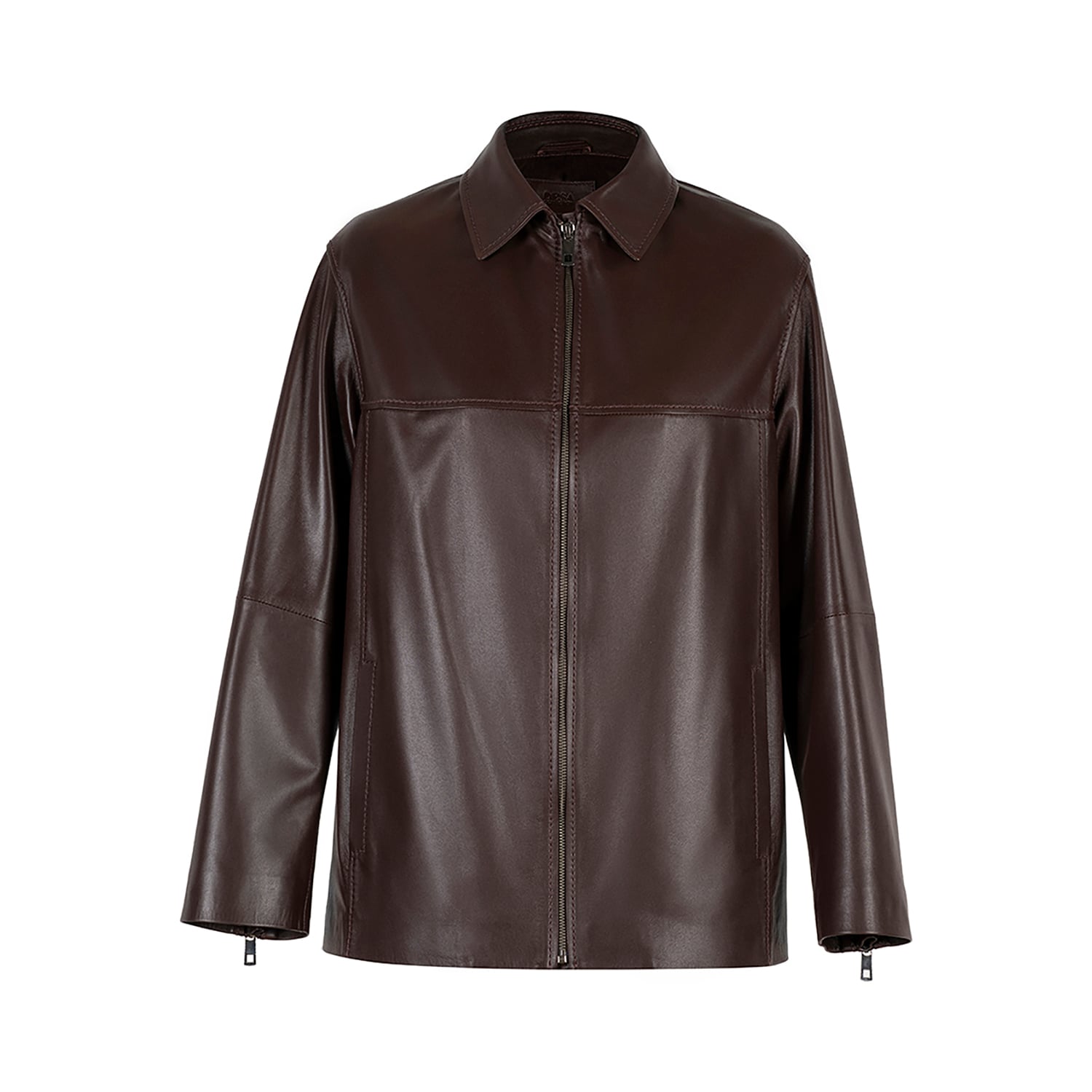  Kadın Kahve Gömlek Yakalı Deri Ceket