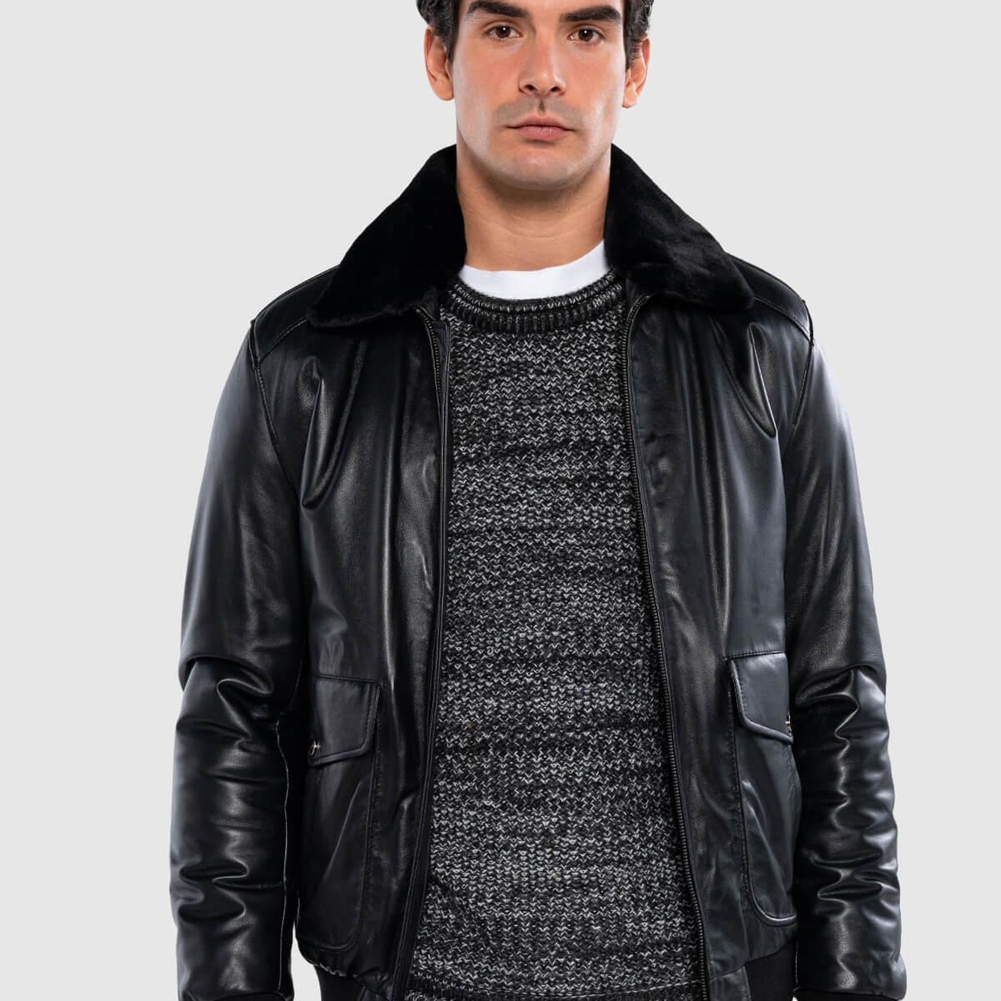 Tamer Tanca Erkek Hakiki Deri Siyah Deri Mont