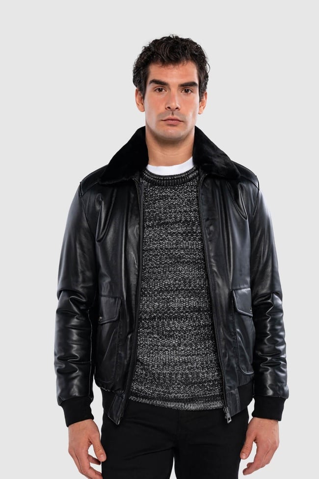  Tamer Tanca Erkek Hakiki Deri Siyah Deri Mont