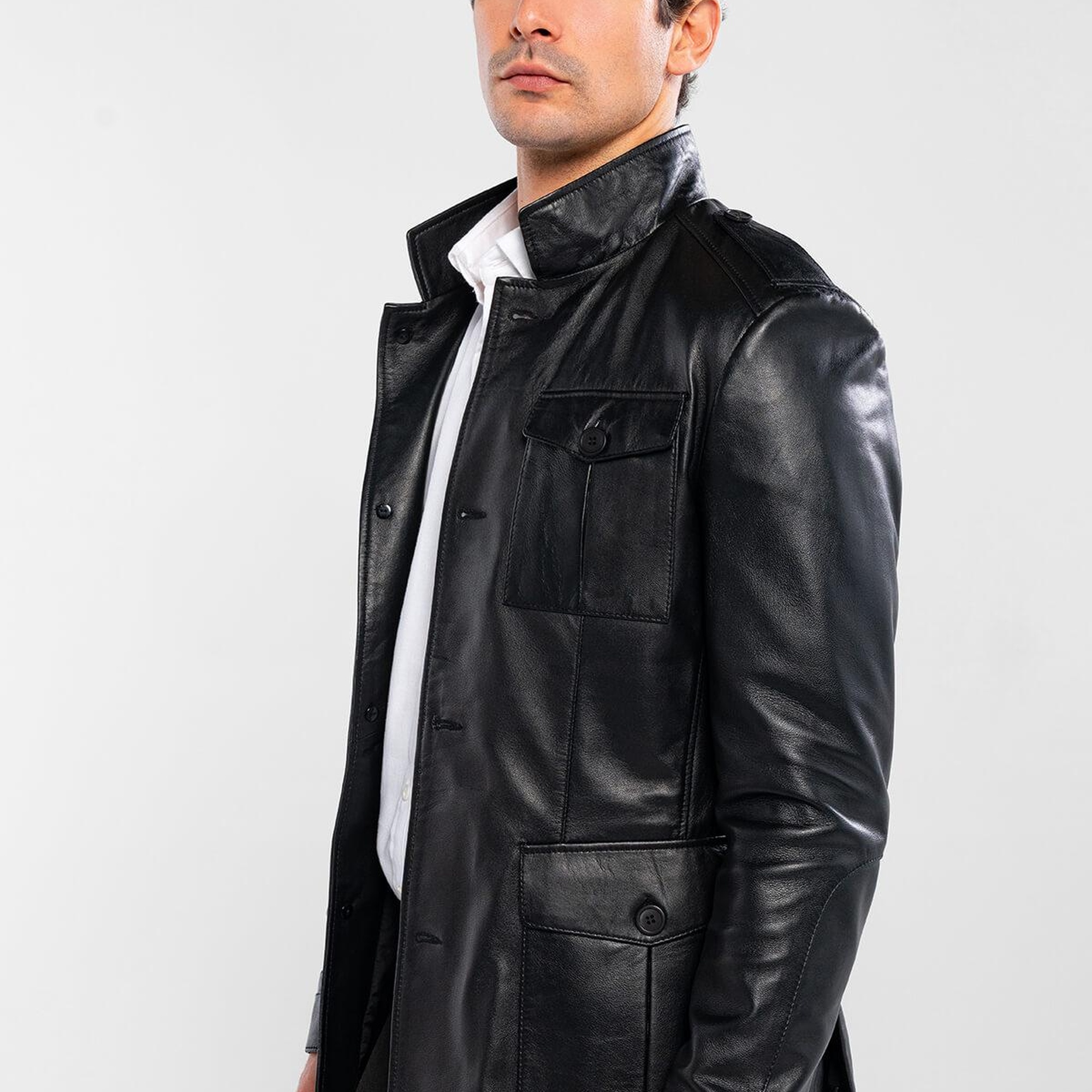 Tamer Tanca Erkek Hakiki Deri Siyah Deri Mont