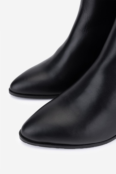  Valmenti Kadın Hakiki Deri Siyah Deri Topuklu Bot