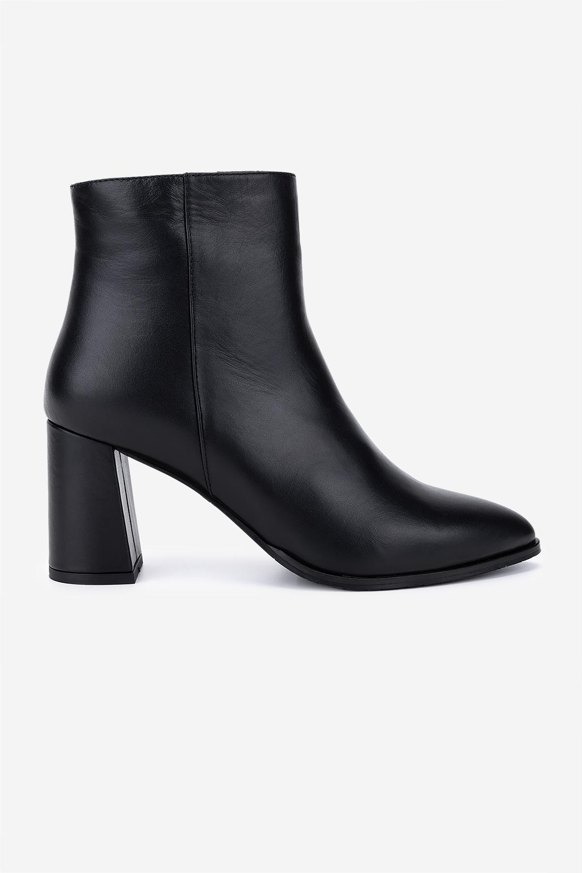  Valmenti Kadın Hakiki Deri Siyah Deri Topuklu Bot