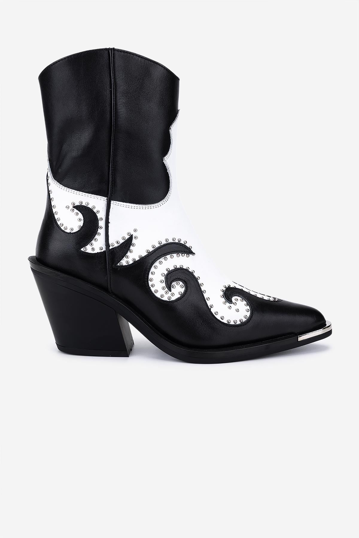  Valmenti Kadın Hakiki Deri Siyah/Beyaz Western Bot